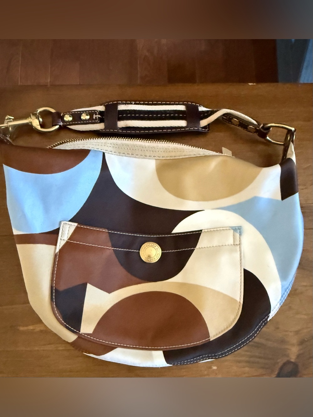 Vintage Coach Soho multicolored abstract scarf print hobo shoulder bag.